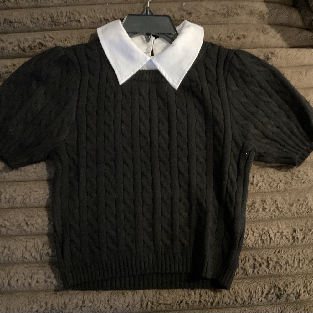 Central Park West Black and White Collar Shirt